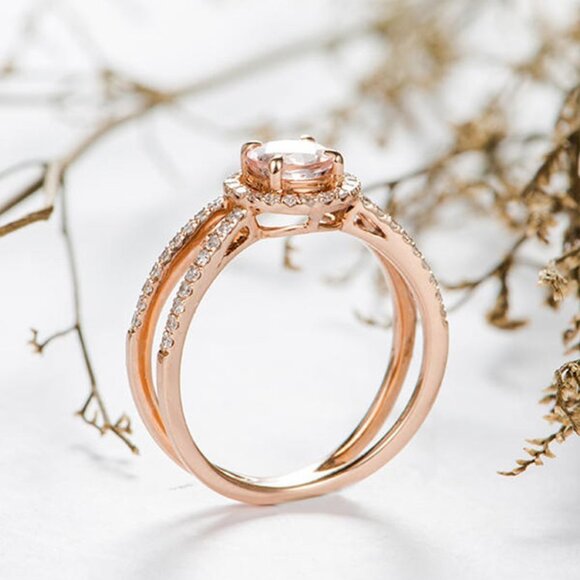 "Champagne Stone Engagement/Wedding Crystal Rose Gold Ring for Women, VIP308 - Picture 4 of 5